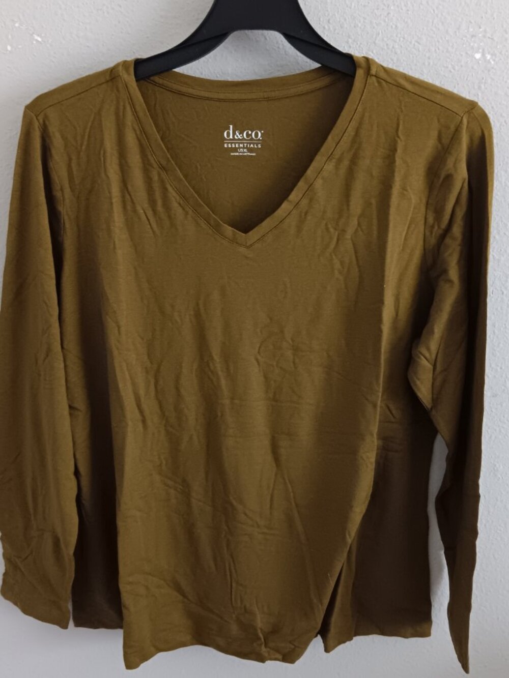 Denim & Co. Essentials So Soft Jersey V-Neck Top, Moss Sz XL a669935